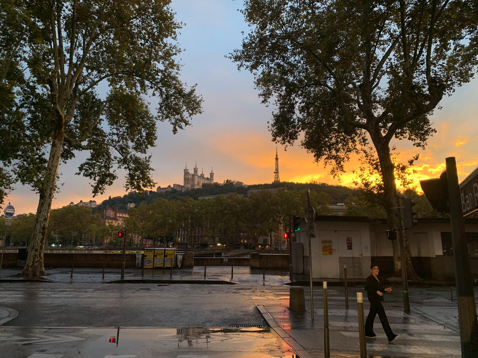 View on the cathedral in Lyon in the sunset